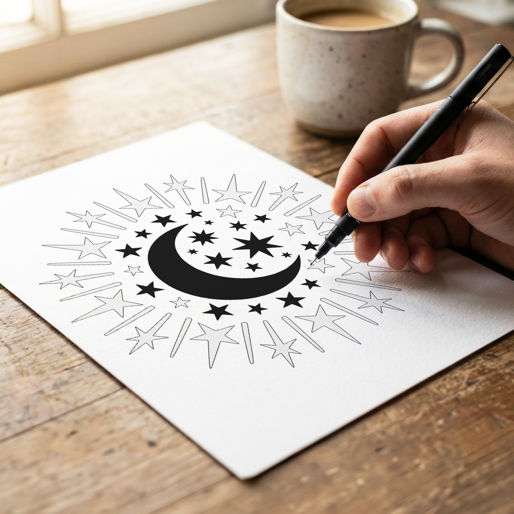 Coloring session with morning coffee — calm ritual